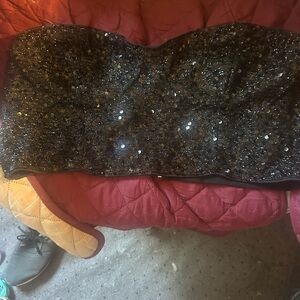 SHEIN Black Glittered front strapless Bandeau with back zipper